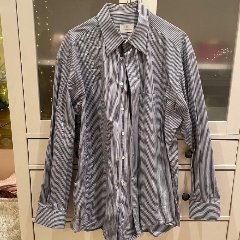 Ermenegildo Zegna Blue and White Dress Shirt L 41/16
